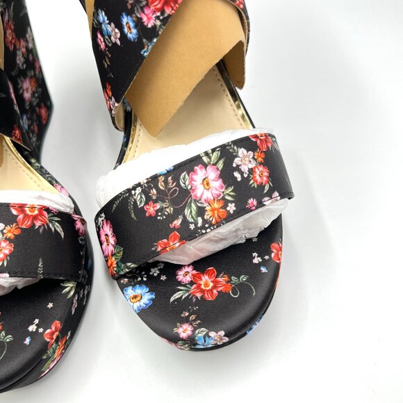 Jessica Simpson Womens Size 8.5 Jinxxi Black Floral Flower Wedges Sandals Shoes - Picture 4 of 14